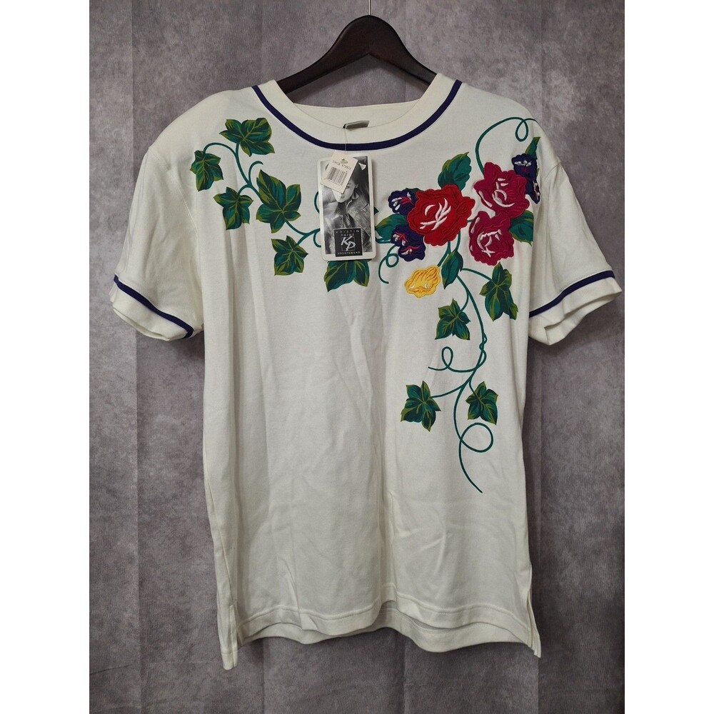 Vtg Deadstock Kristin Paige Sportswear Top Women's M Floral Embroidered Artsy